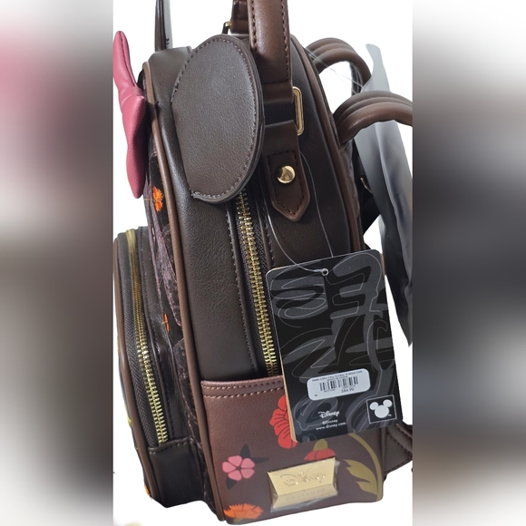 Disney Minnie Mouse Velvet Floral Interchangeable Ears Mini Backpack Wallet Set - Picture 2 of 6